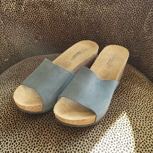 Slate blue suede wedges